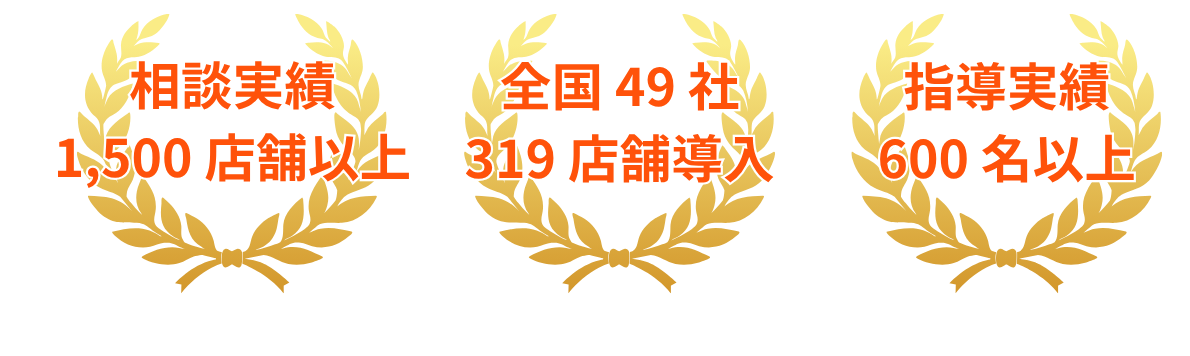 相談実績1,500店舗以上・全国45社300店舗導入・指導実績600名以上